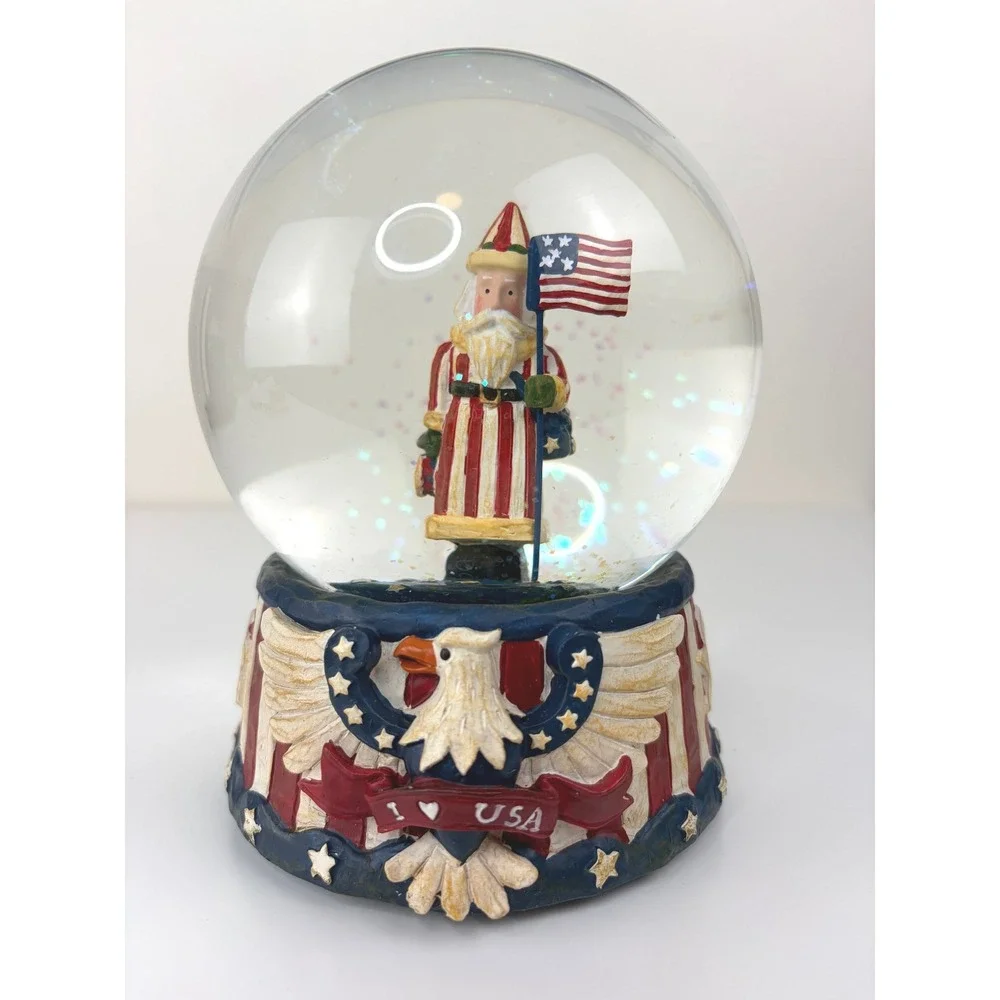 Patriotic Santa Musical Snow Globe USA Americana Christmas JCPenney